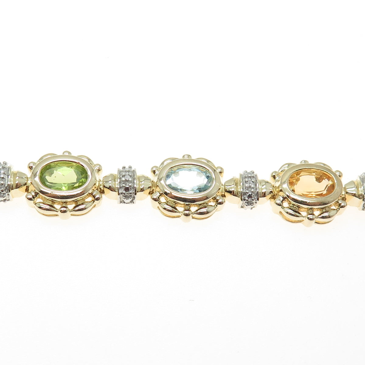 ROSS SIMONS Sterling Silver Gold Plated Diamond & Multi-Color Gem Bracelet 7.25"