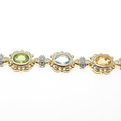 ROSS SIMONS Sterling Silver Gold Plated Diamond & Multi-Color Gem Bracelet 7.25"