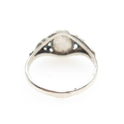 925 Sterling Silver Vintage Real MOP Flower Blossom Oxidized Ring Size 8.75