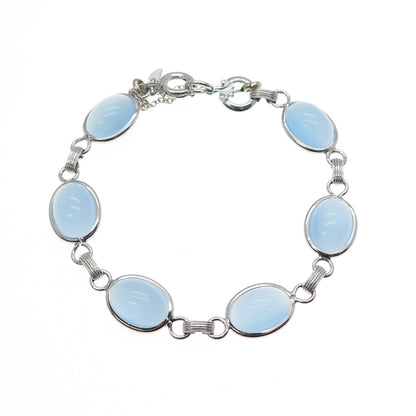 AMCO 925 Sterling Silver Antique Art Deco Apalite Bracelet 7.25"