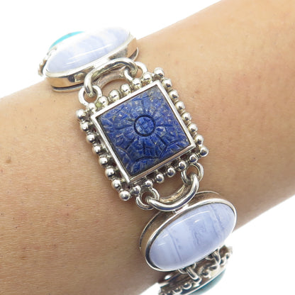 WHITNEY KELLY Sterling Silver Vintage Agate Turquoise Lapis MOP Bracelet 7-7.25"