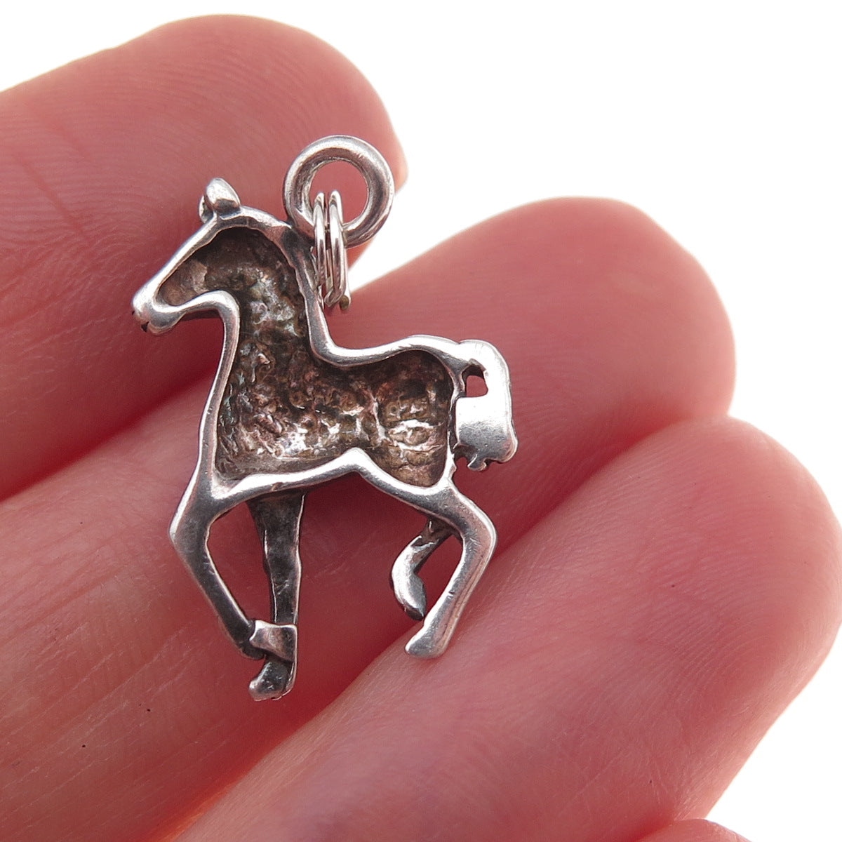 925 Sterling Silver Vintage Horse Oxidized Charm Pendant