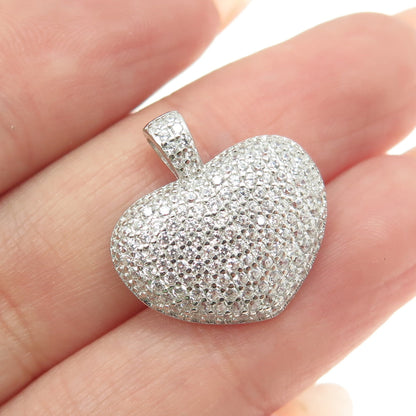 925 Sterling Silver Round-Cut C Z Puffy Heart Pendant