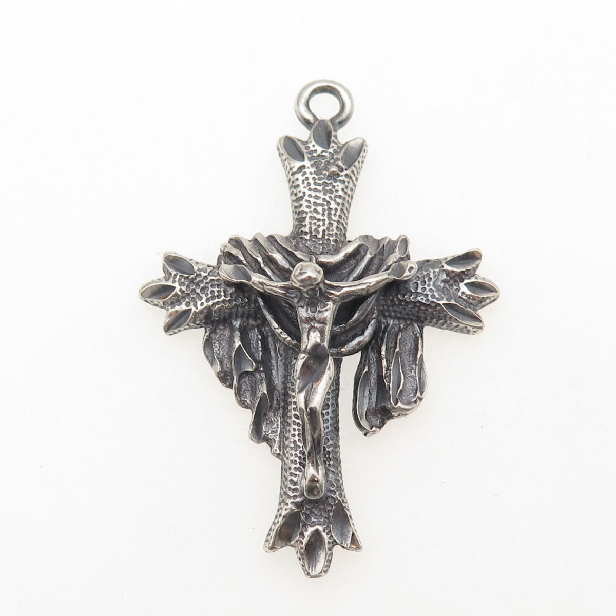 925 Sterling Silver Vintage Crucifix Cross Oxidized Pendant