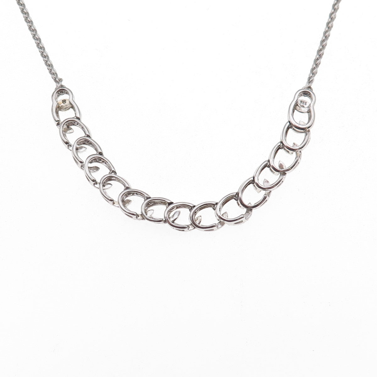 925 Sterling Silver Real Diamond Curb & Spiga Chain Necklace 20"