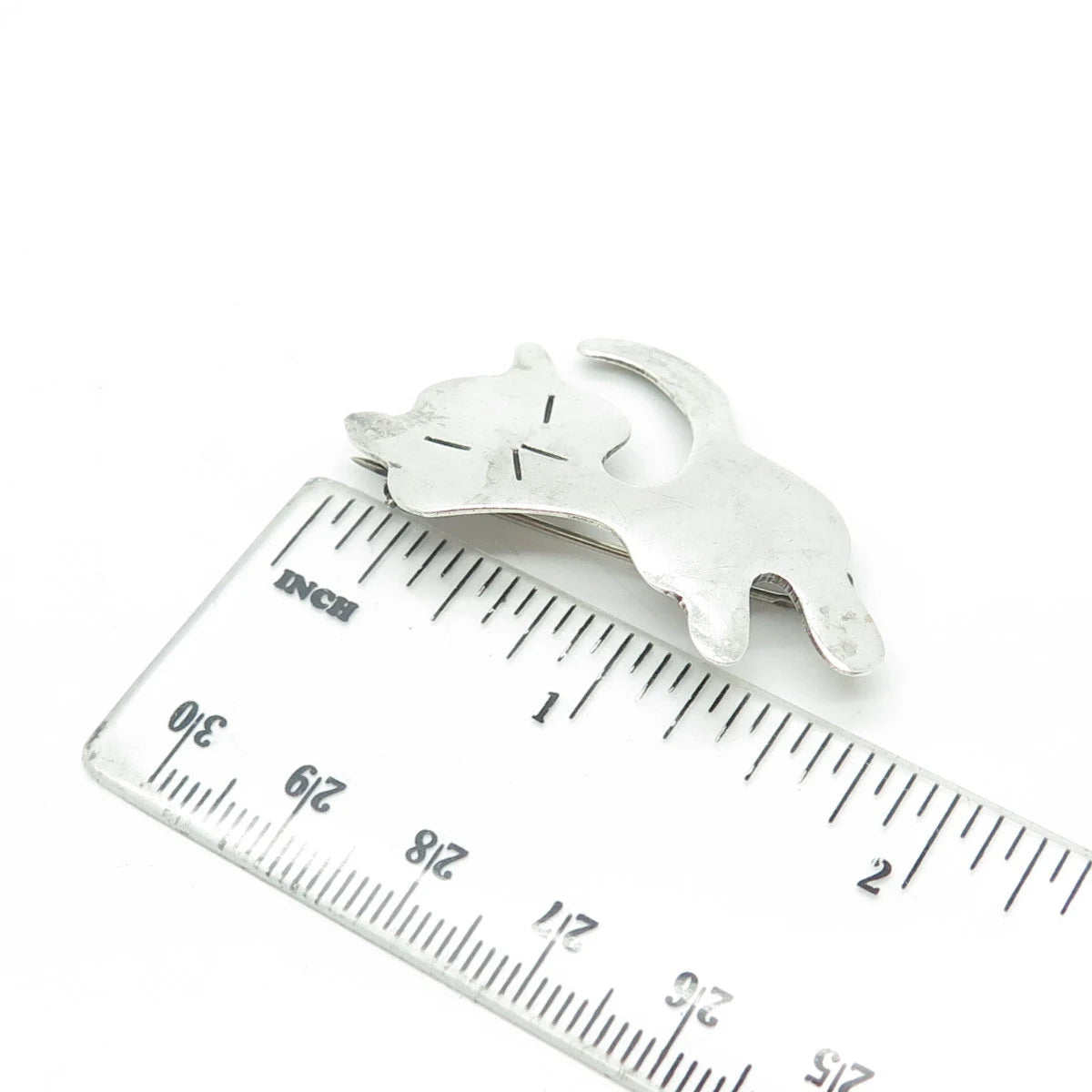 925 Sterling Silver Vintage Mexico Angry Cat Modernist Pin Brooch