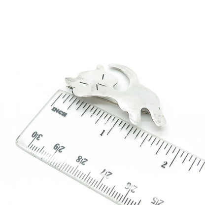 925 Sterling Silver Vintage Mexico Angry Cat Modernist Pin Brooch