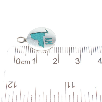 925 Sterling Silver Turquoise Enamel New York State Map Minimalist Charm Pendant