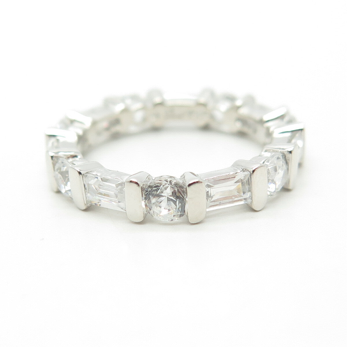 925 Sterling Silver NF Chapal-Zenray C Z All Around Eternity Band Ring Size 6.25