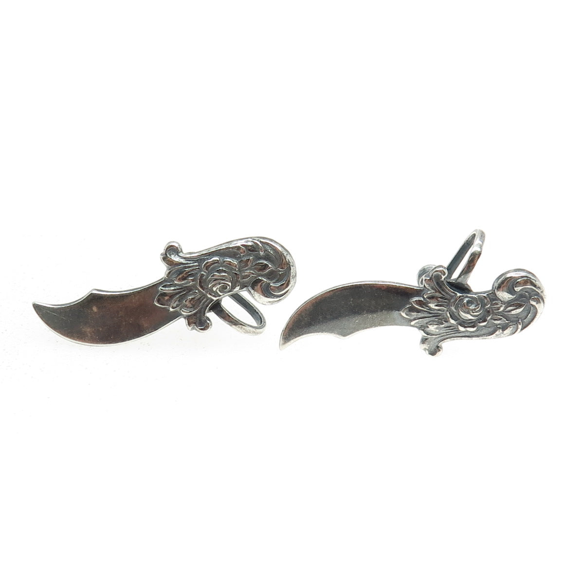 925 Sterling Silver Antique Art Deco Dagger / Knife Screw Back Earrings