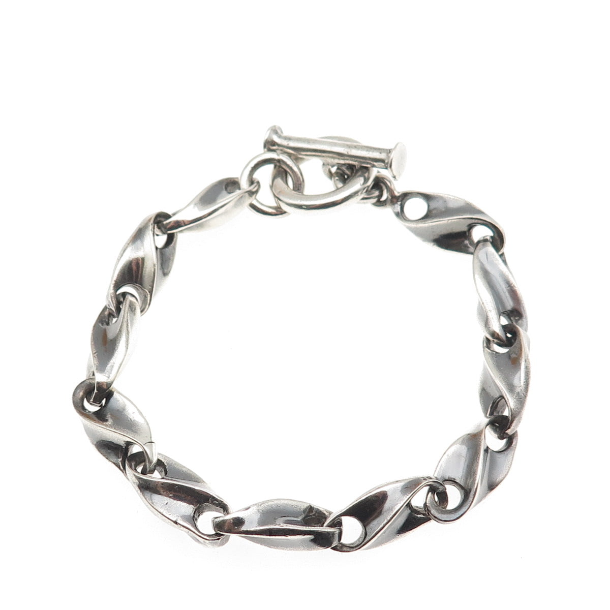 925 Sterling Silver Vintage Mexico Modernist Anchor Link Oxidized Bracelet 7"