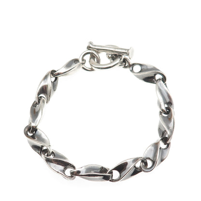 925 Sterling Silver Vintage Mexico Modernist Anchor Link Oxidized Bracelet 7"