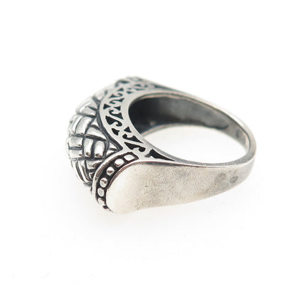 925 Sterling Silver Vintage Modernist Dome Bar Oxidized Ring Size 6