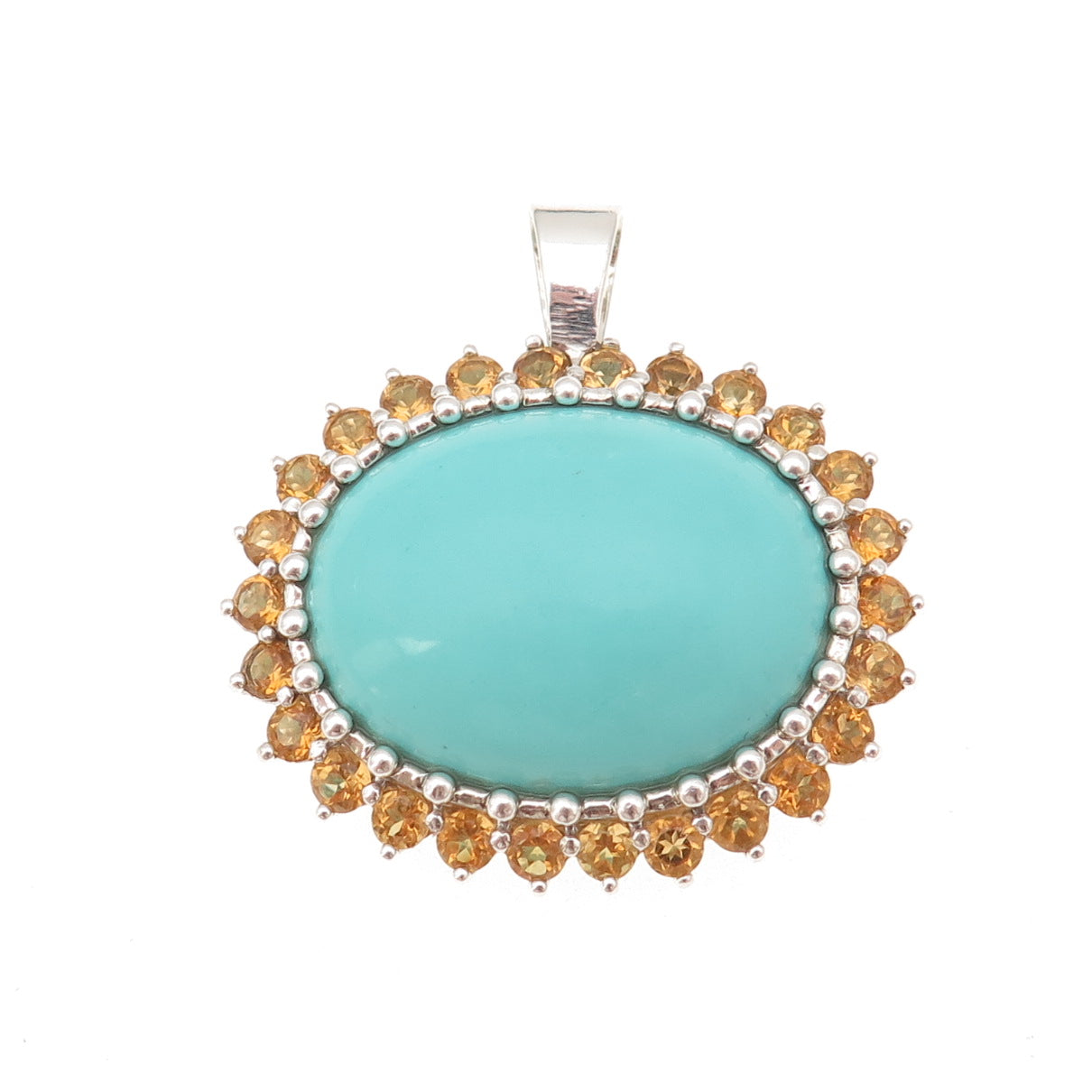 Collins Fine Jewelry 925 Sterling Silver Vintage Real Turquoise Citrine Pendant