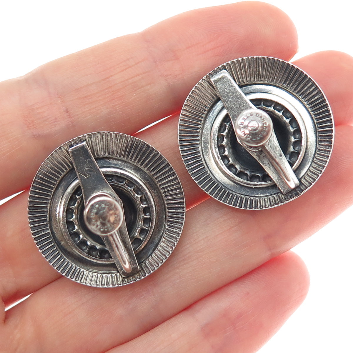 DANECRAFT Sterling Silver Antique Art Deco Beaded Oxidized Screw Back Earrings
