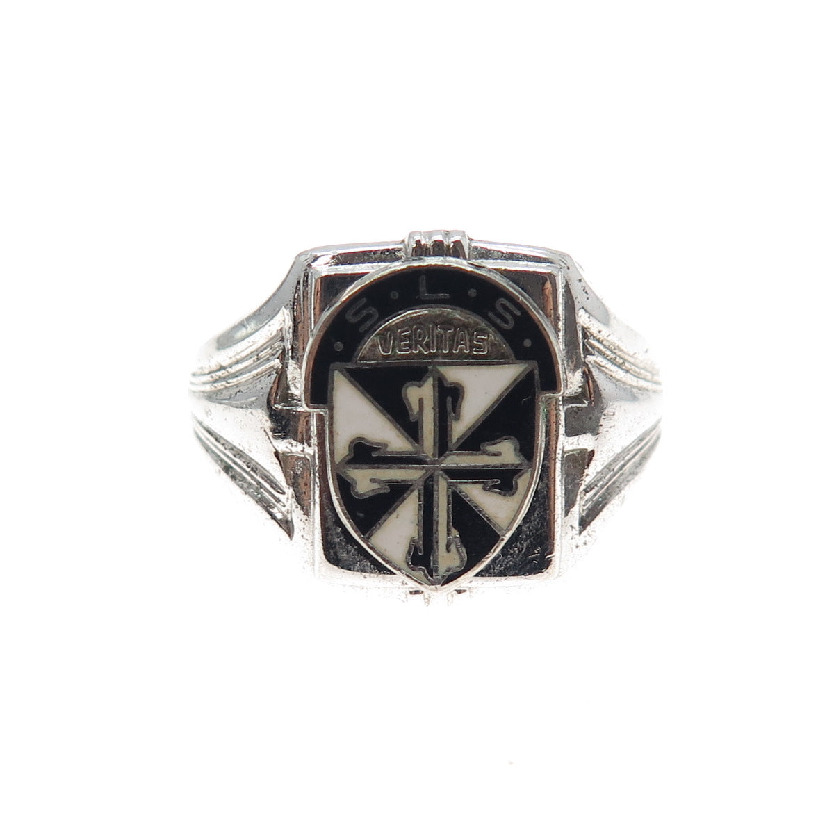 SK & F 925 Sterling Silver Antique 1899 Enamel St. Luke’s School Ring Size 8.25