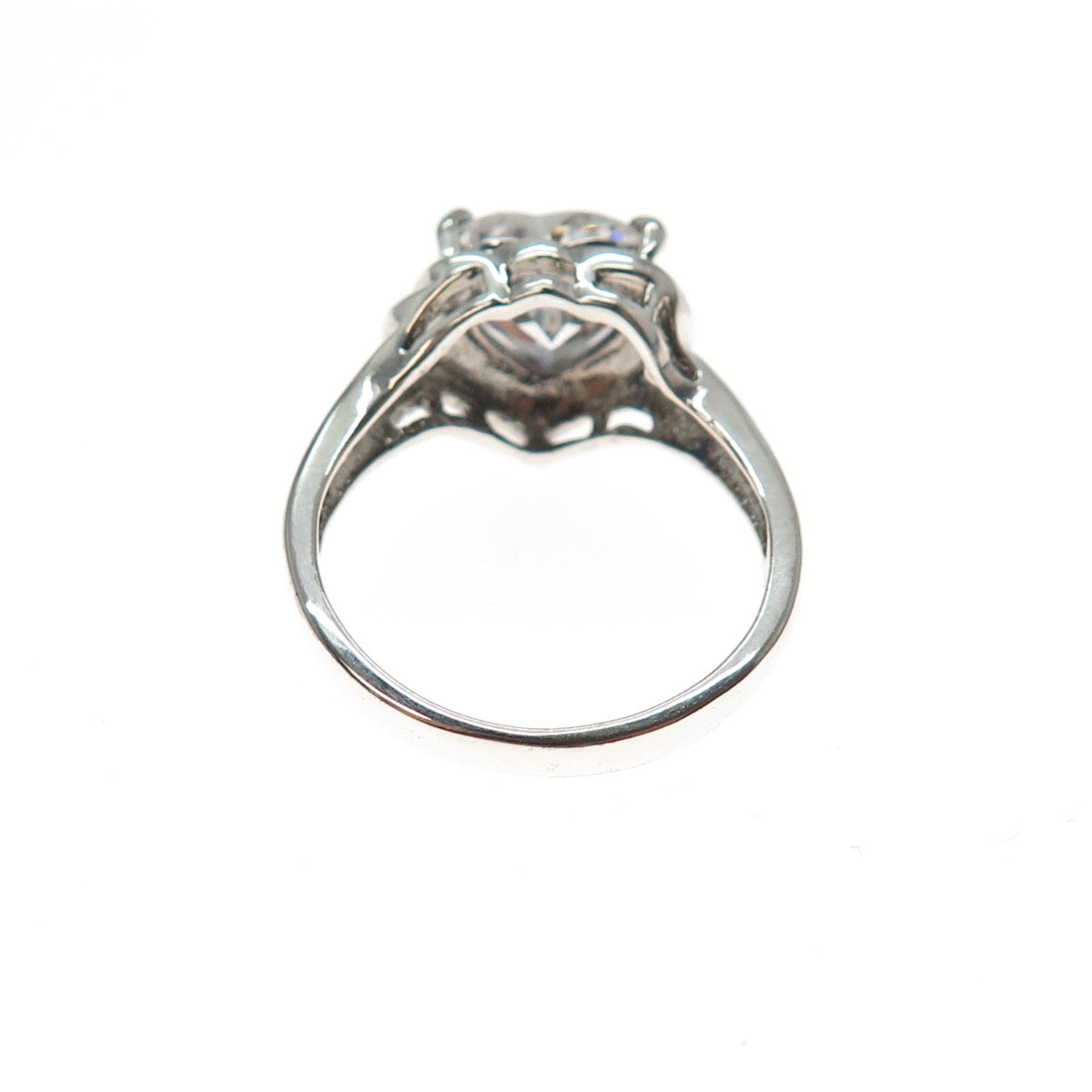 925 Sterling Silver Vintage Heart-Cut C Z Promise Ring Size 7.25