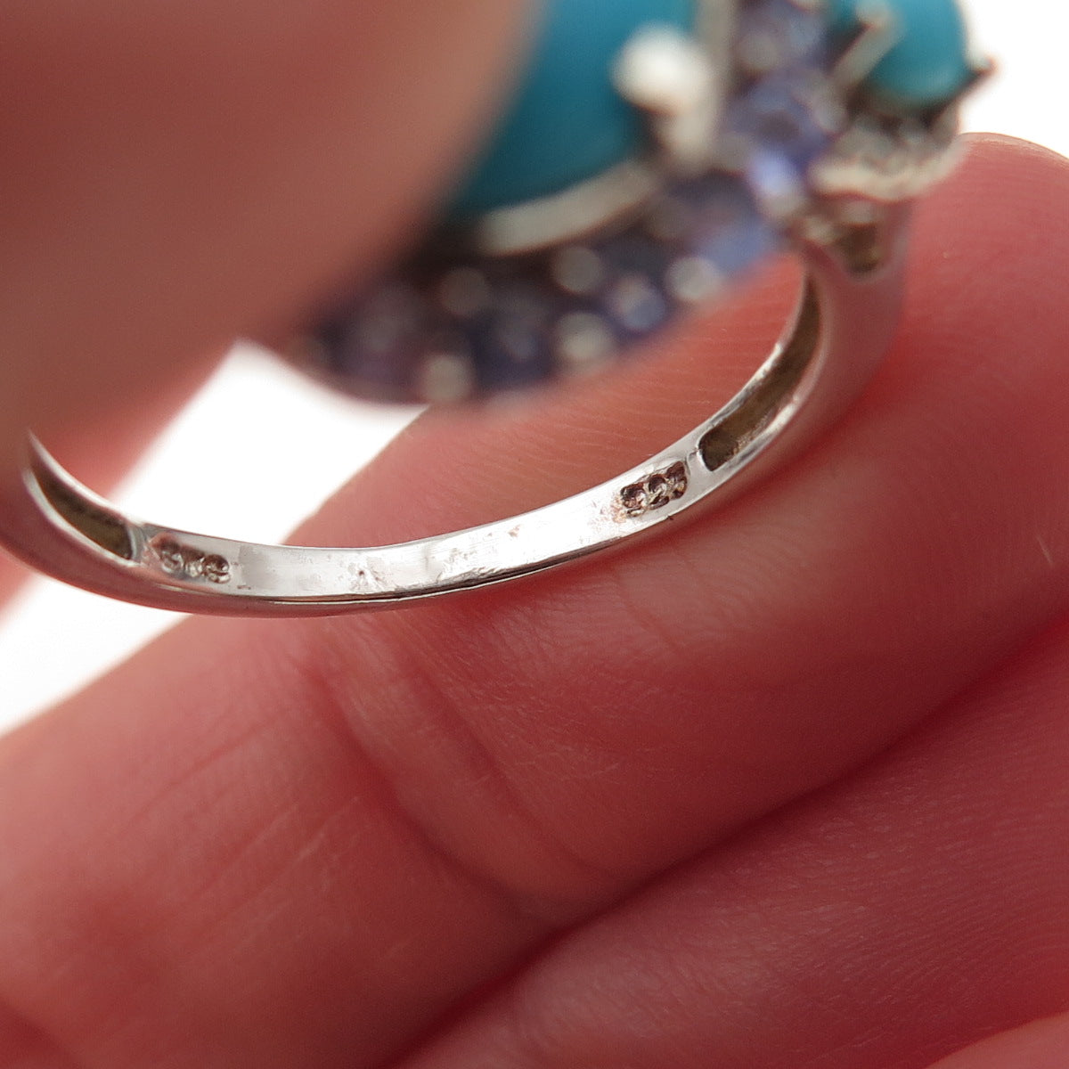 Chuck Clemency Sterling Silver Real Diamond Turquoise & Tanzanite Ring Size 9.25