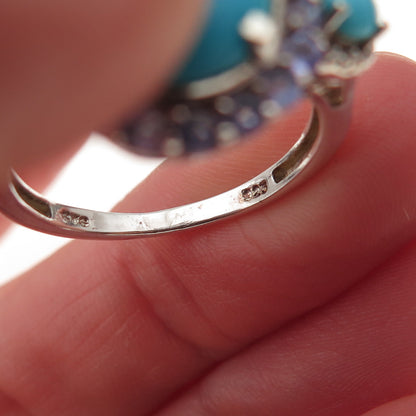 Chuck Clemency Sterling Silver Real Diamond Turquoise & Tanzanite Ring Size 9.25