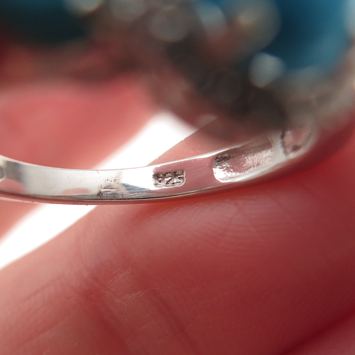 Chuck Clemency 925 Sterling Silver Real Turquoise & White Topaz Ring Size 8