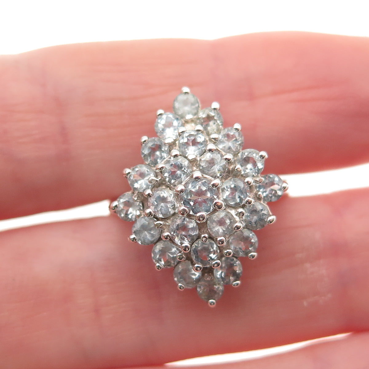 ROSS SIMONS 925 Sterling Silver Vintage Real Round-Cut Blue Topaz Ring Size 8