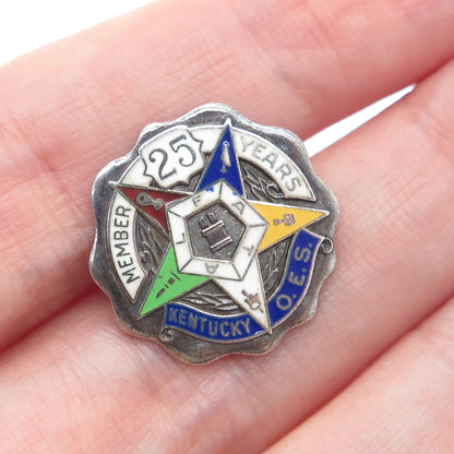 BASTIAN BROS Sterling Vintage Enamel Masonic Eastern Star Member 25 Years Brooch