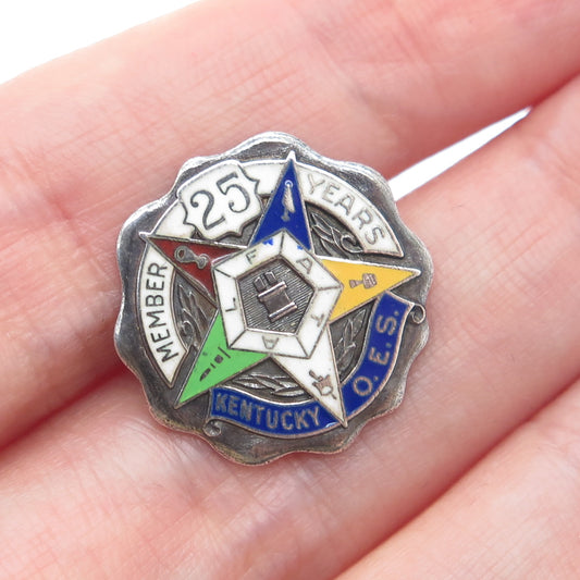 BASTIAN BROS Sterling Vintage Enamel Masonic Eastern Star Member 25 Years Brooch