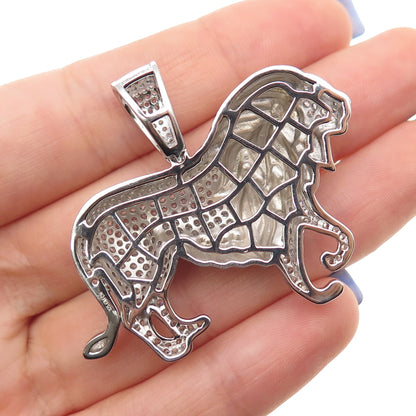 925 Sterling Silver Round-Cut Blue & White C Z Lion Charm Pendant