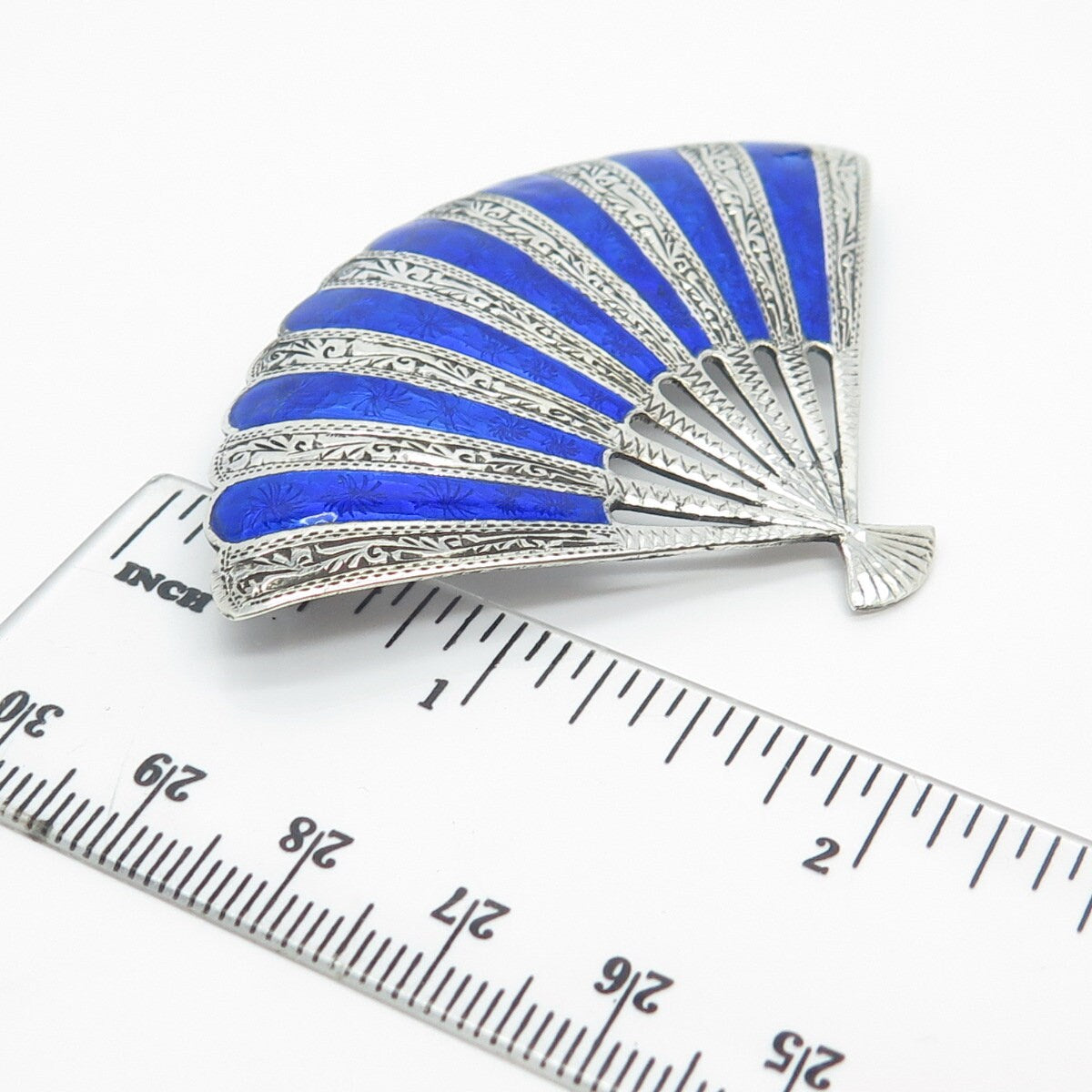 925 Sterling Silver Vintage Thainakon Enamel Fan Pin Brooch