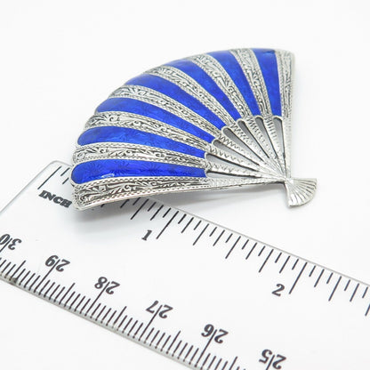 925 Sterling Silver Vintage Thainakon Enamel Fan Pin Brooch
