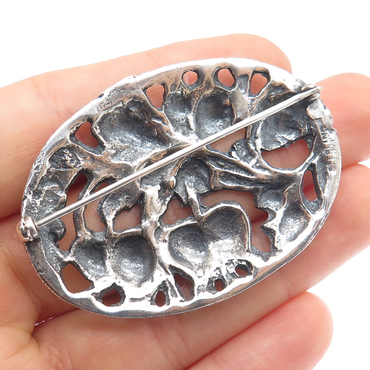 925 Sterling Silver Antique Art Deco Oak Leaf & Acorn Oxidized Pin Brooch