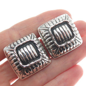 925 Sterling Silver Vintage Mexico Modernist Oxidized Clip On Earrings