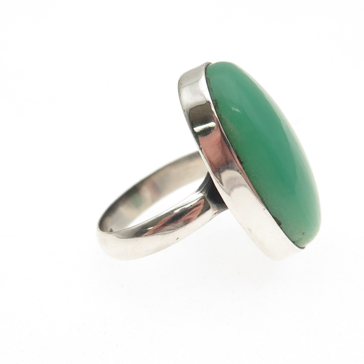 925 Sterling Silver Vintage Real Cabochon Chrysoprase Ring Size 5.75