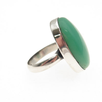 925 Sterling Silver Vintage Real Cabochon Chrysoprase Ring Size 5.75