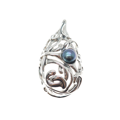 HAGIT GORALI Sterling Silver Vintage Real Tahitian Pearl Modernist Swirl Pendant