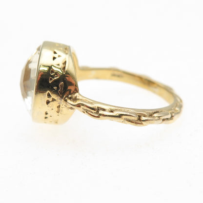925 Sterling Silver Gold Plated Real Prasiolite Modernist Ring Size 6.75