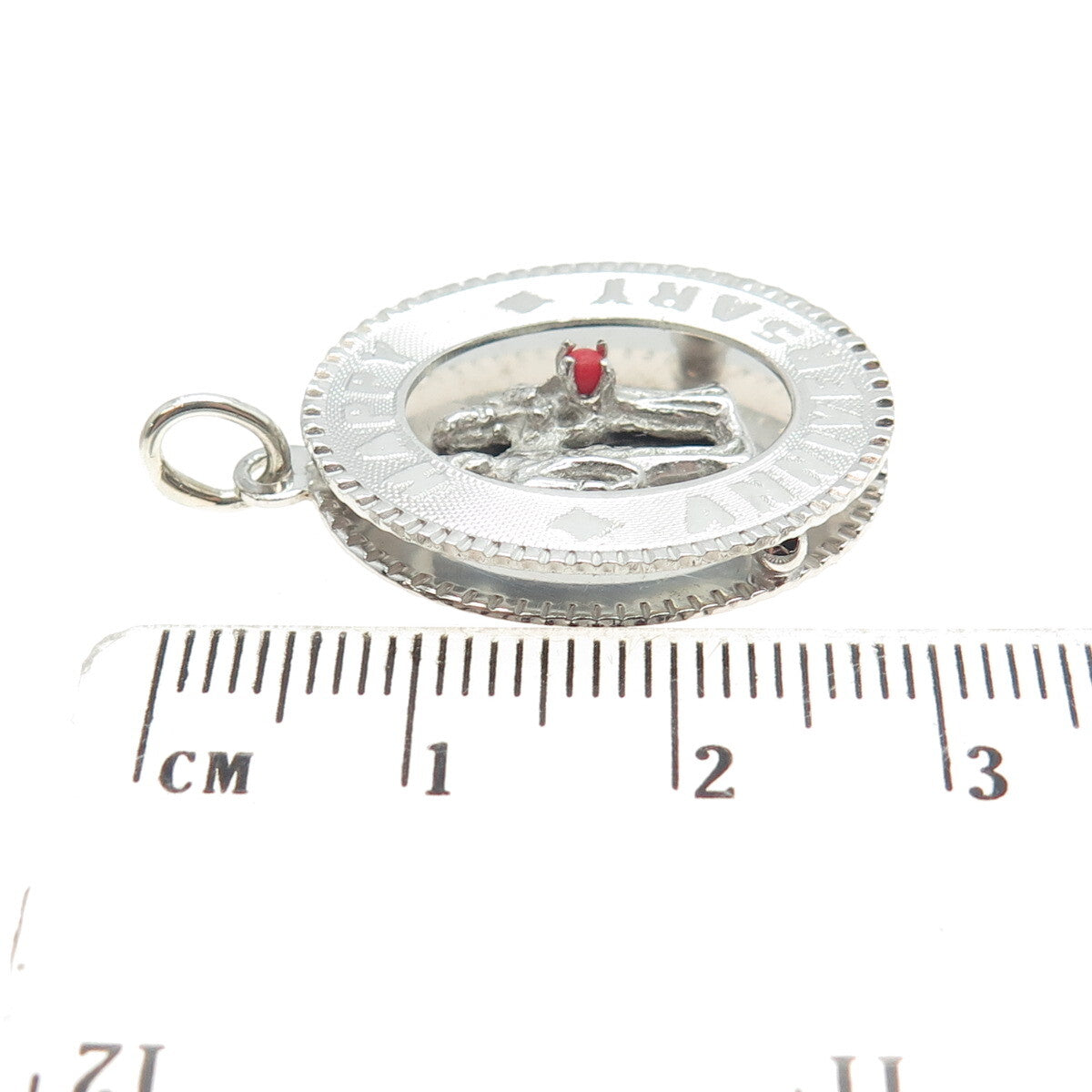 M&M 925 Sterling Silver Antique Art Deco Real Coral "Happy Anniversary" Pendant
