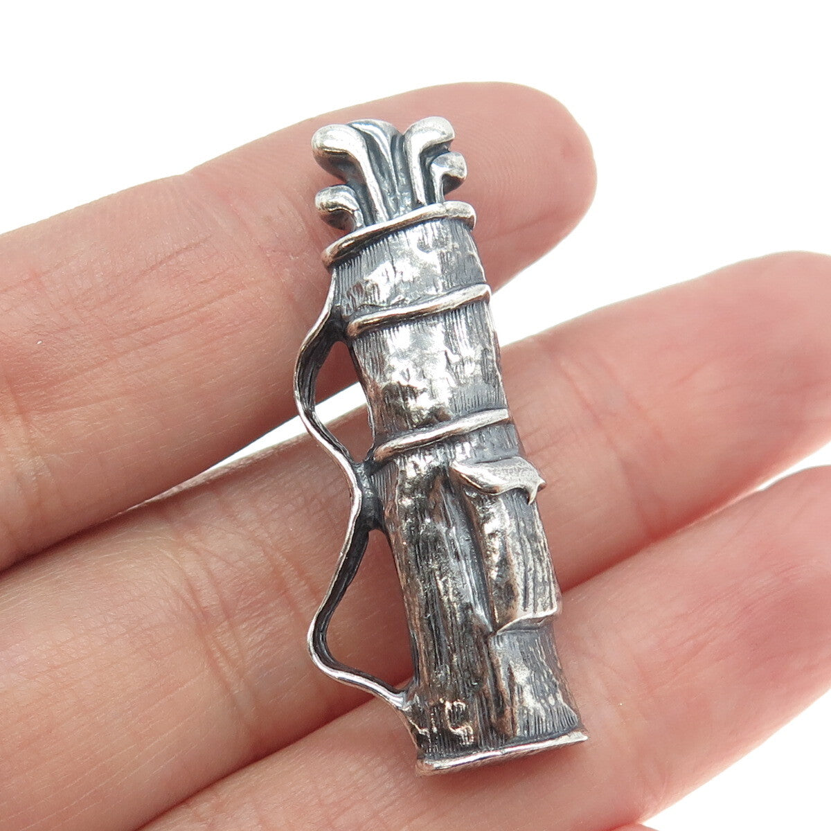 925 Sterling Silver Vintage Golf Club Oxidized Pin Brooch