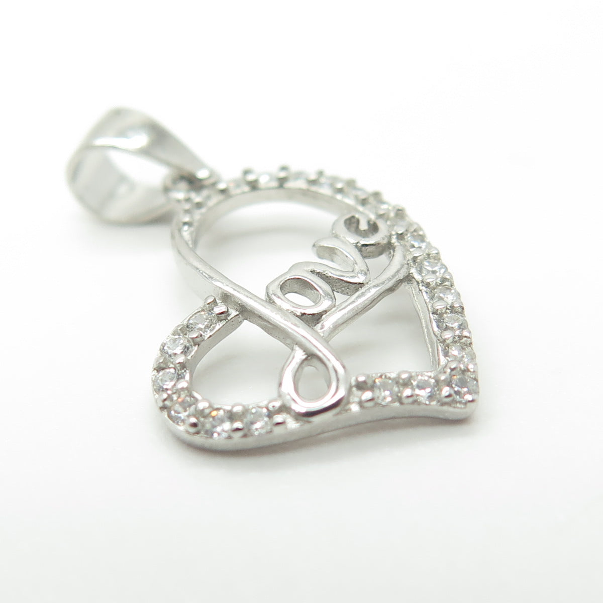 HAN 925 Sterling Silver C Z "Love" Open Heart Pendant