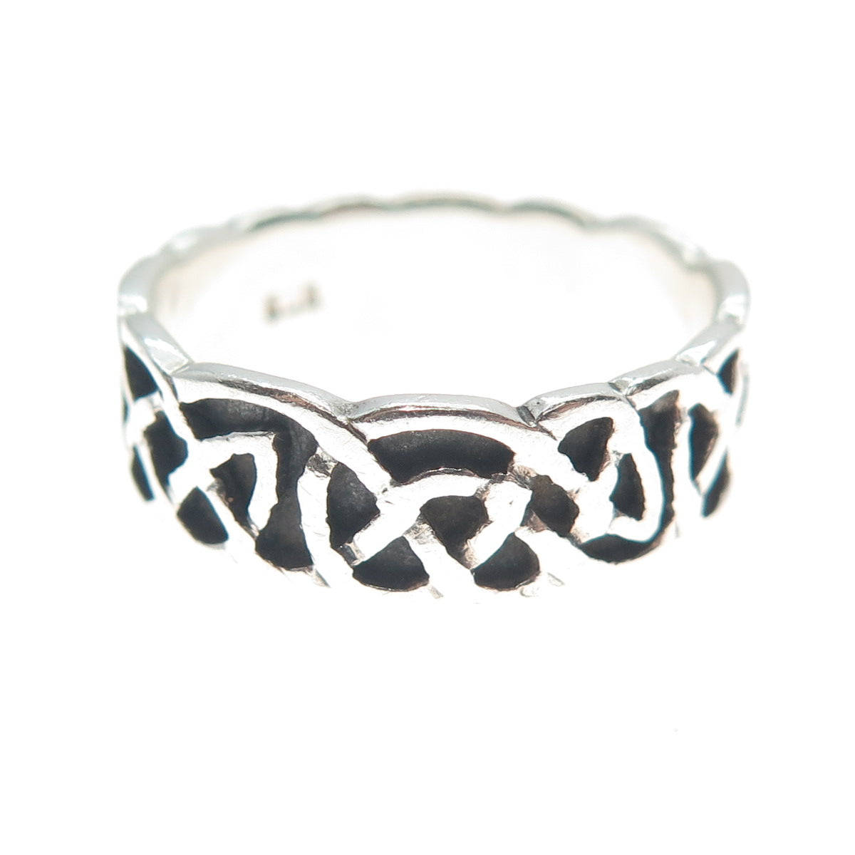925 Sterling Silver Vintage Celtic Knot Band Oxidized Ring Size 8.25