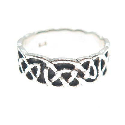 925 Sterling Silver Vintage Celtic Knot Band Oxidized Ring Size 8.25