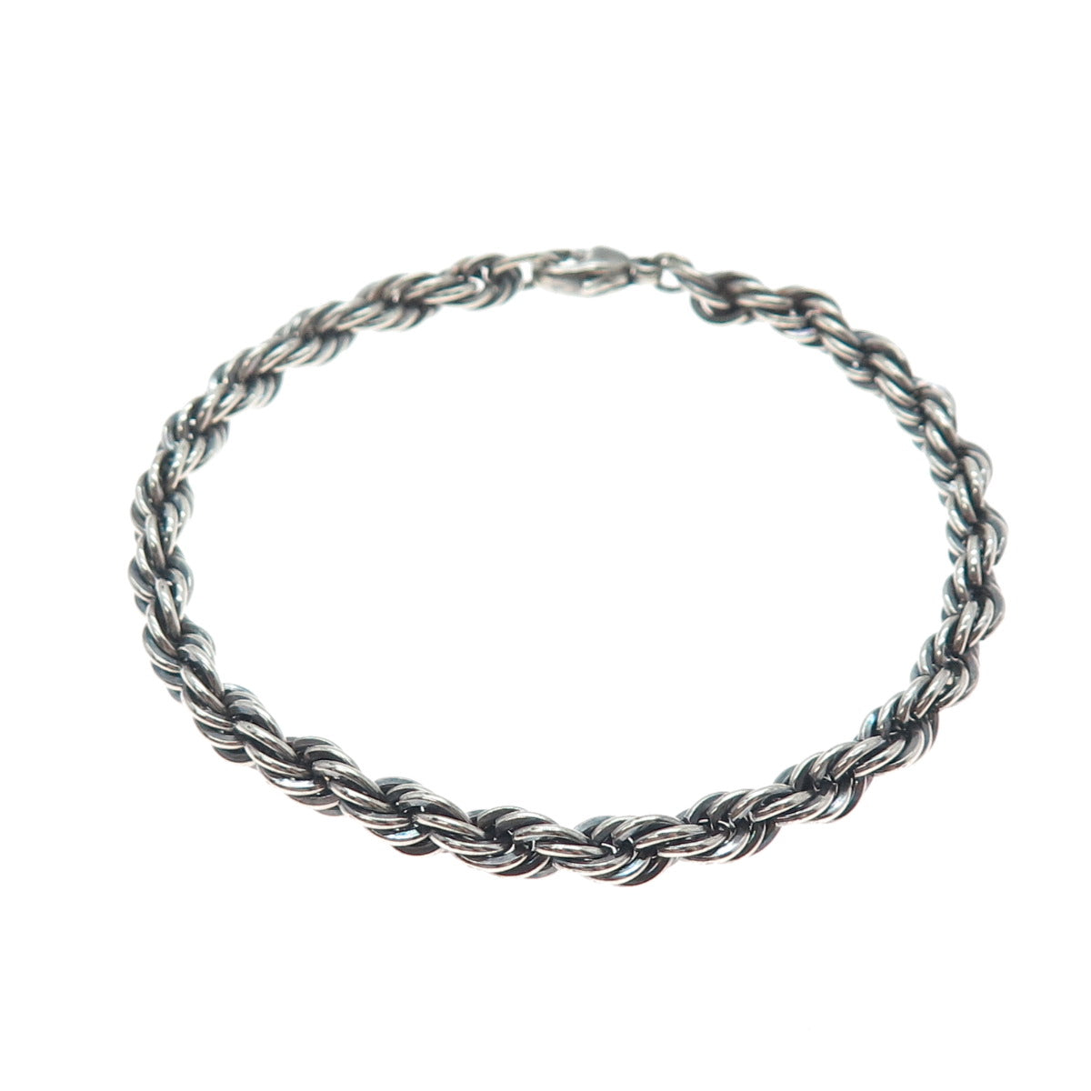 925 Sterling Silver Vintage Oxidized Twisted Rope Link Bracelet 7"