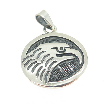 925 Sterling Silver Vintage Southwestern Native Eagle Round Pendant