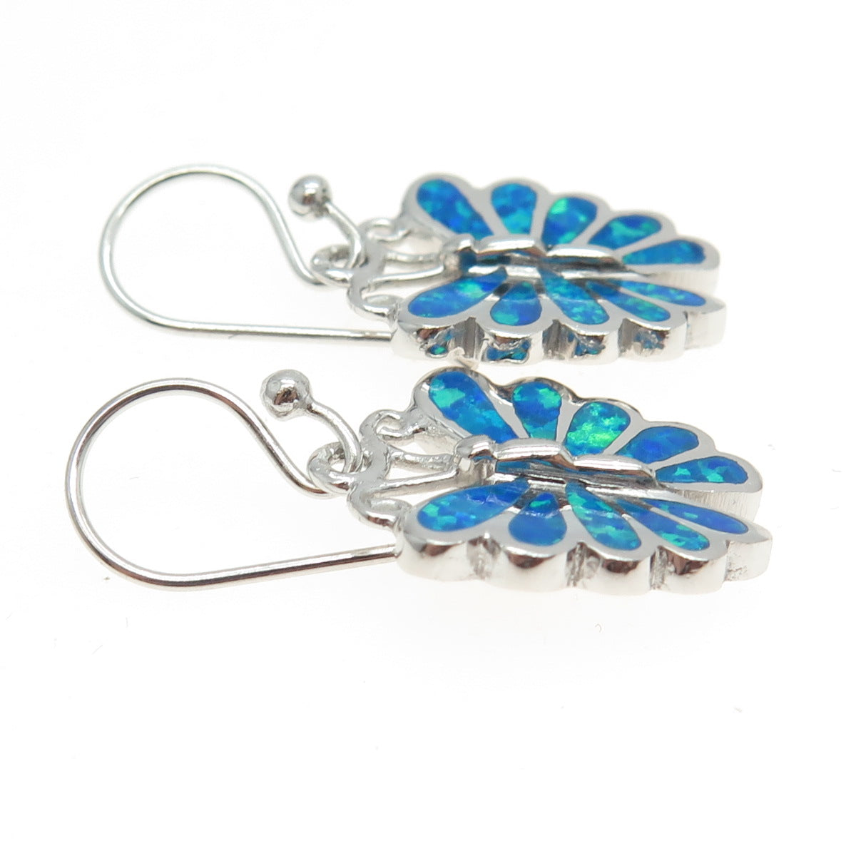 925 Sterling Silver Real Opal Butterfly Dangling Earrings