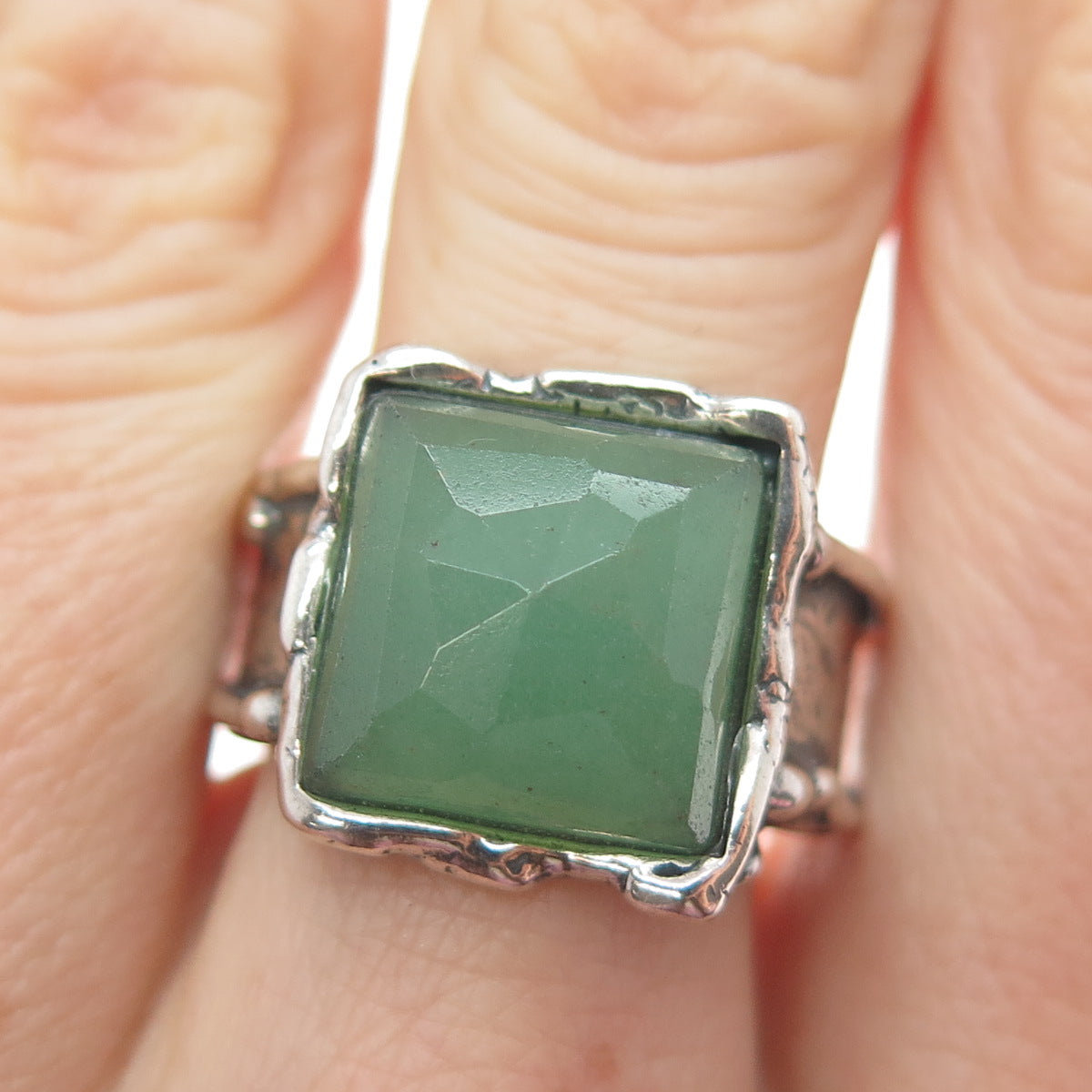 TAMIR ZUMAN 925 Sterling Silver Vintage Real Aventurine Modernist Ring Size 8.5