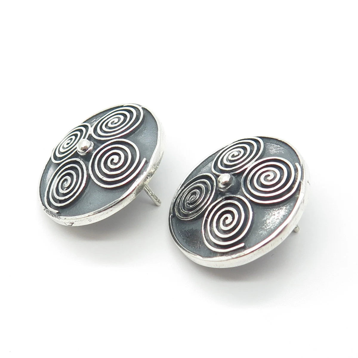 925 Sterling Silver Vintage Spiral Round Earrings