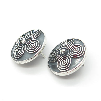 925 Sterling Silver Vintage Spiral Round Earrings