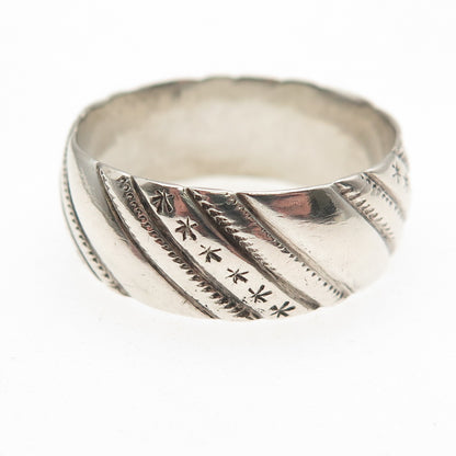 925 Sterling Silver Vintage Modernist Ribbed Oxidized Band Ring Size 13.5
