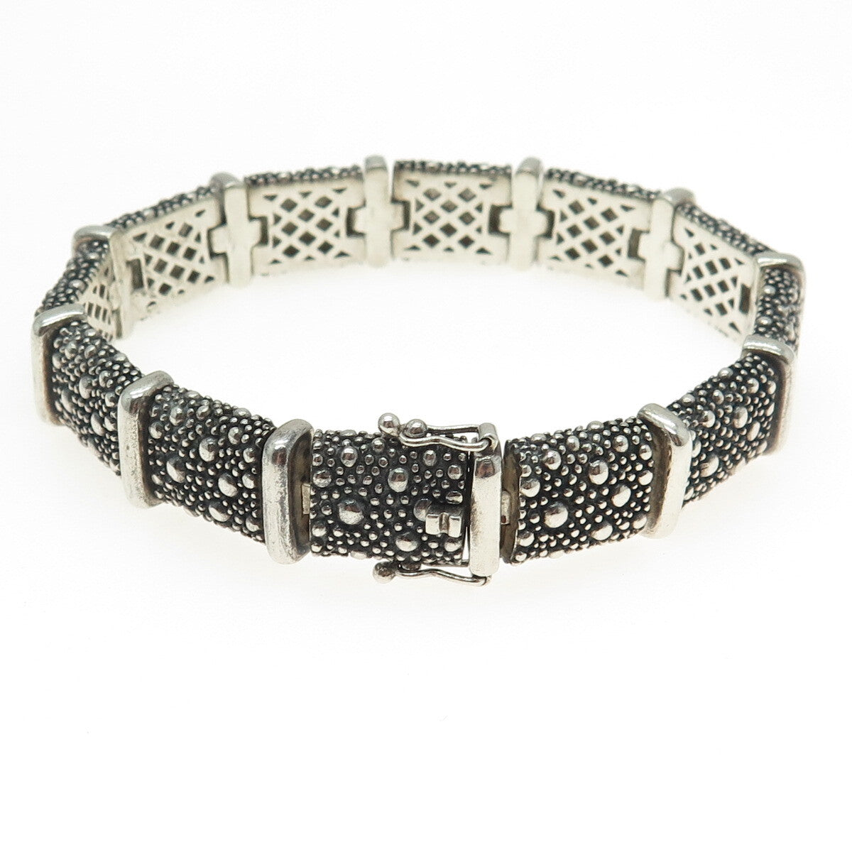 MICHAEL DAWKINS 925 Sterling Silver Granulated Panel Link Bracelet 6.5"