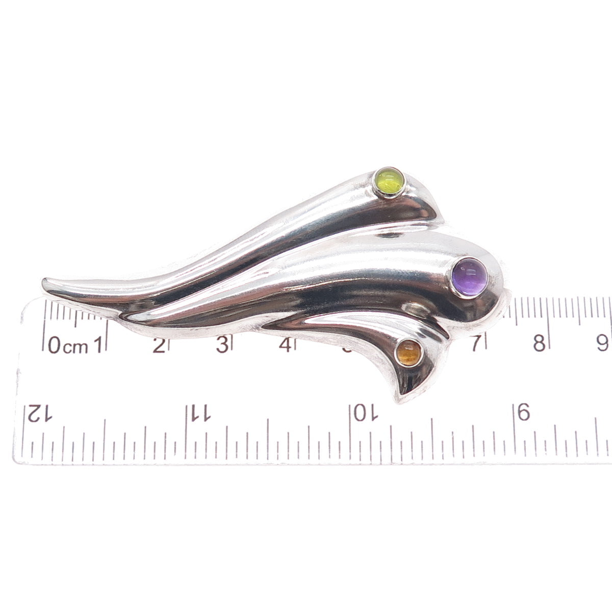 925 Sterling Silver Vintage Real Amethyst Peridot & Citrine Modernist Pin Brooch
